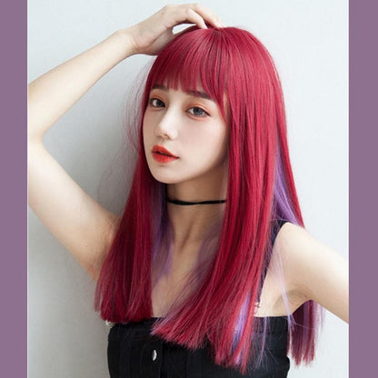 Free Shipping For Hivava Red Purple Long Straight Wig