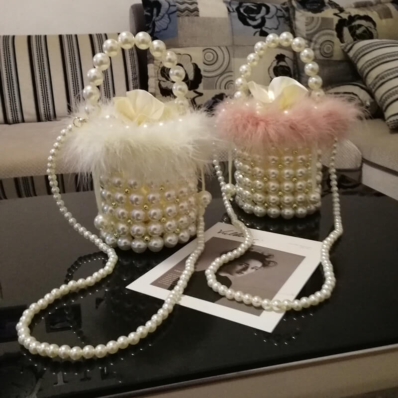 Hadmade Customize Fur Pearl Crossbody Bucket Bags