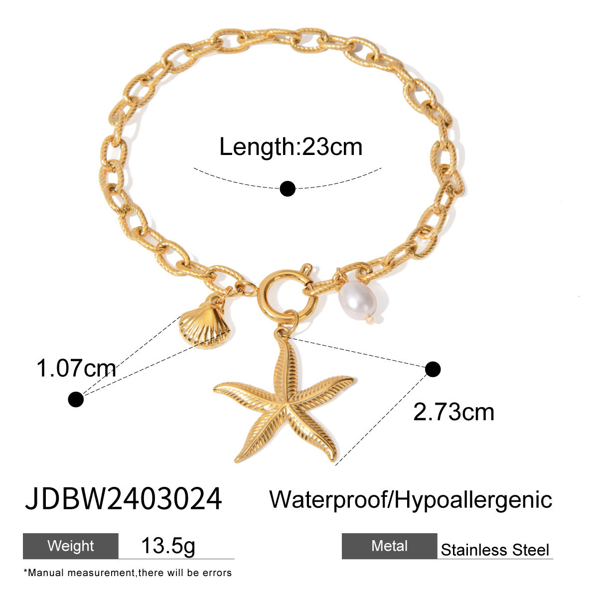 Free Shipping ForStainless Steel Starfish Shell Conch Bracelet For Women Fashion Beach Bracelets Birthday Jewelry Gifts