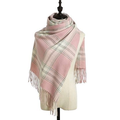 British Style Warm Imitated Cashmere Tassled Shawl Scarf