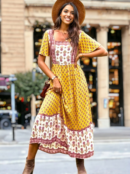 Square Neck Boho Maxi Dress