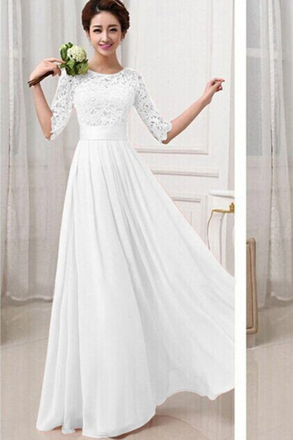 Clearance Lace Chiffon Patchwork High Waist Half Sleeves Long Party Dress