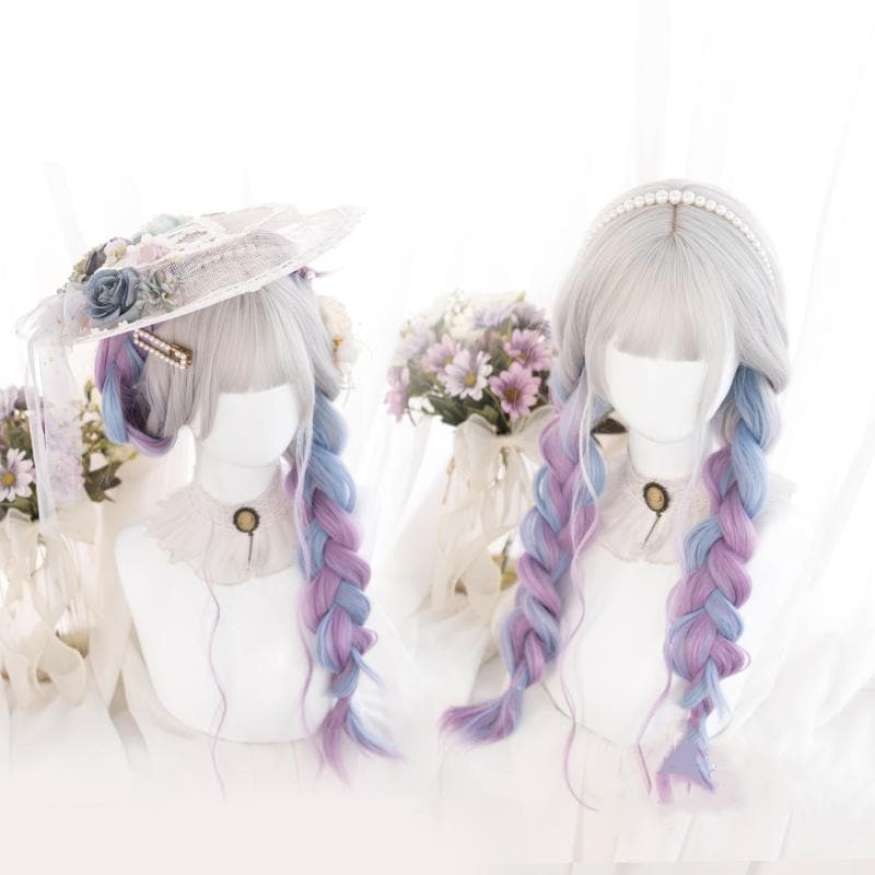 Free Shipping For Hivava Lolita Cute Platinum Blue Purple Gradient Curly Wig