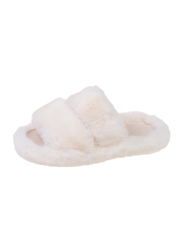 Simple Velvet Keep Warm Solid Color Slippers-Homeunderwear