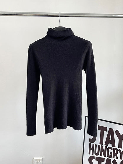 New Fashion Casual Long Sleeves Skinny Solid Color High-Neck Sweater Tops-Homeundewear