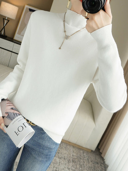 Skinny Solid Color Half Turtleneck Sweater Tops