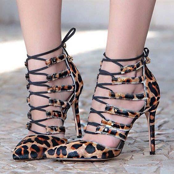 Closed Toe Lace Up  Leopard Sandals