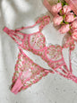 Free Shipping For Sweetness Pink Rose Embroidered Lingerie Set