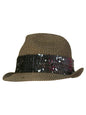 Straw Fedora Hat With Sequin Hat Band