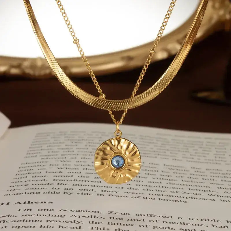 Free Shipping For Golden Gold Plated Stainless Steel Layered Necklace with Stone