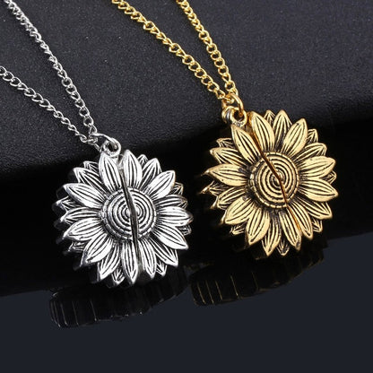 Carved Letter Sunflower Pendant Necklace