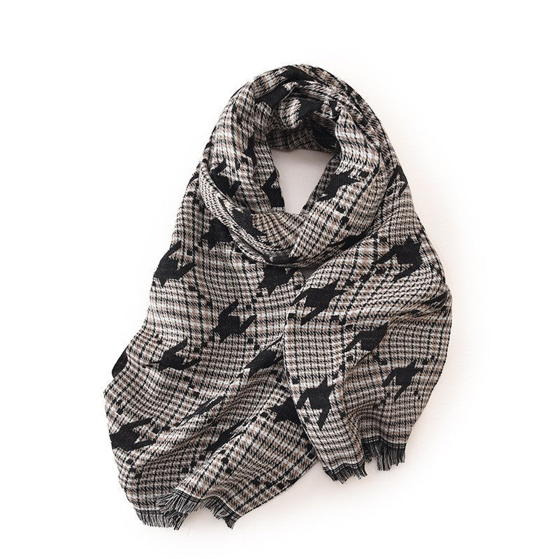 Contrast Color Houndstooth Warm Shawl Scarf