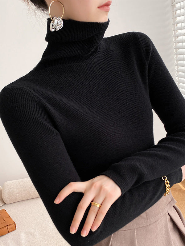 New Fashion Simple Skinny Long Sleeves Solid Color Sweater Tops-Homeundewear