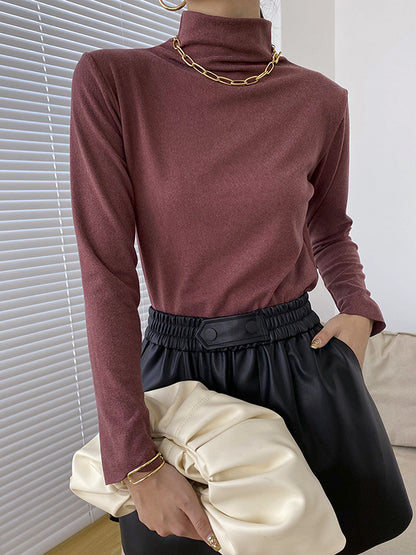 New Fashion Casual Long Sleeves Solid Color Half Turtleneck T-Shirts Tops-Homeundewear