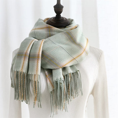 Imitated Cashmere Warm Plaid Tassled Shawl Scarf