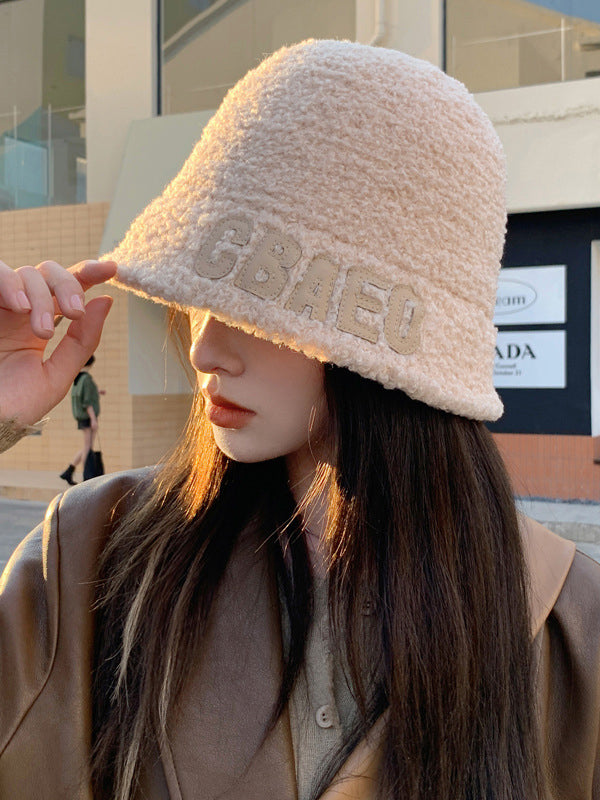 Casual Keep Warm Solid Color Letter Applique Bucket Hat-Homeunderwear