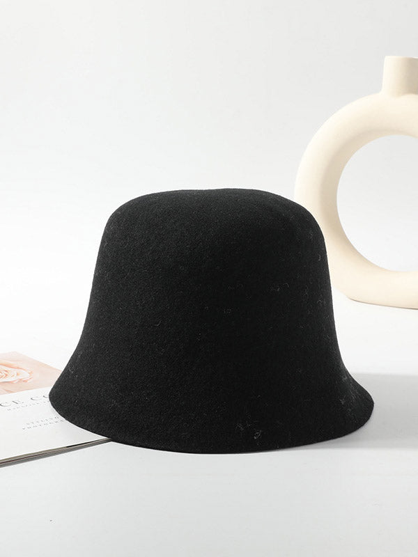 Simple Solid Color Wool Bucket Hat-Homeunderwear