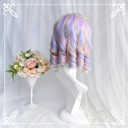 Free Shipping For Hivava Pastal Pink Rainbow Unicorn Cute Romantic Roll Short Wig