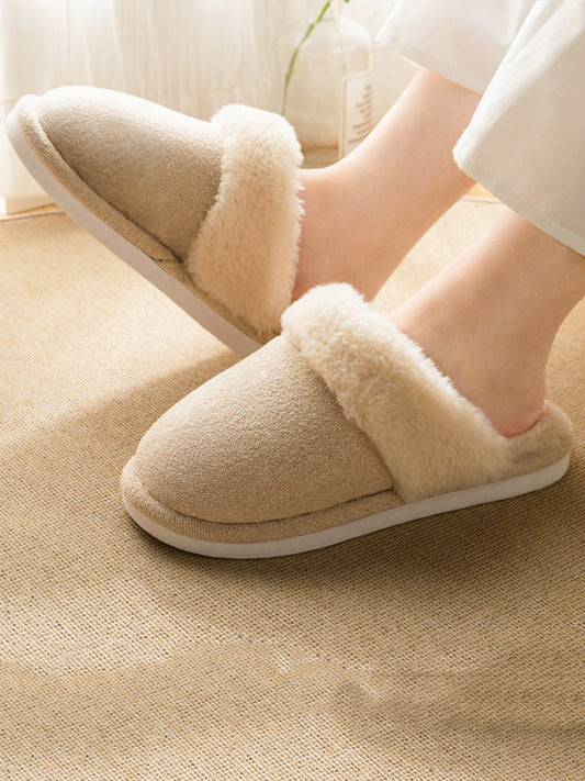 Home Wear Velvet Keep Warm Solid Color Slippers-Homeunderwear