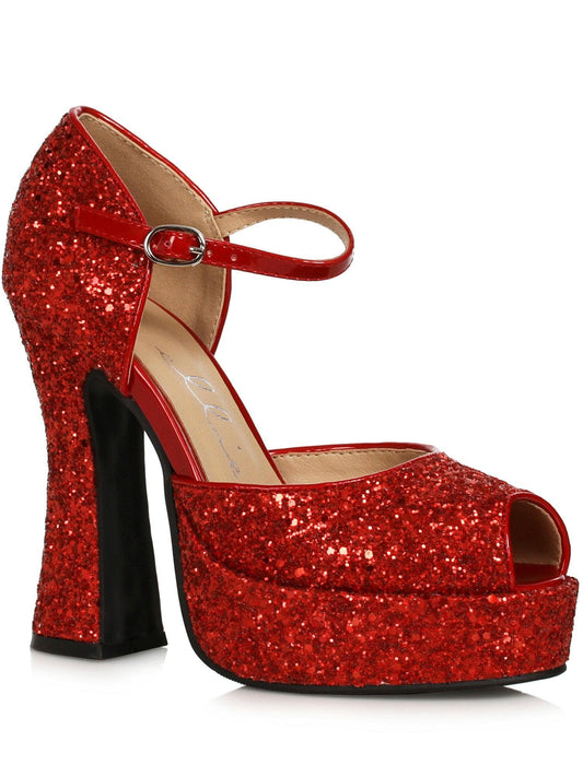 Free Shipping For Adult Red Glitter Open Toe Platform Heeled Shoes