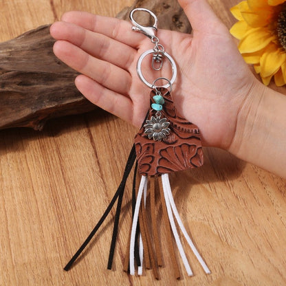 Ethnic Turquoise Sunflower Tassel Key Chain