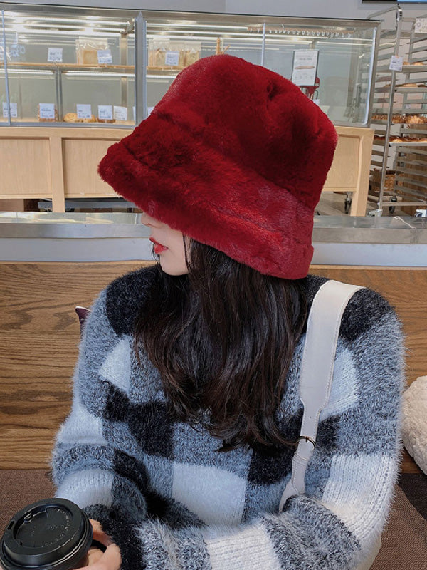 Winter Faux Fur Bucket Hat-Homeunderwear