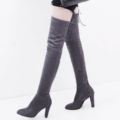 High Heel Suede Round Toe Over Knee Boots