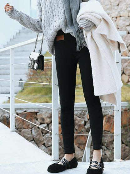 Simple Skinny Leg Keep Warm Solid Color With Velvet Leggings