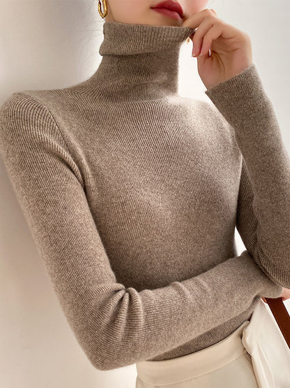 New Fashion Simple Skinny Long Sleeves Solid Color Sweater Tops-Homeundewear