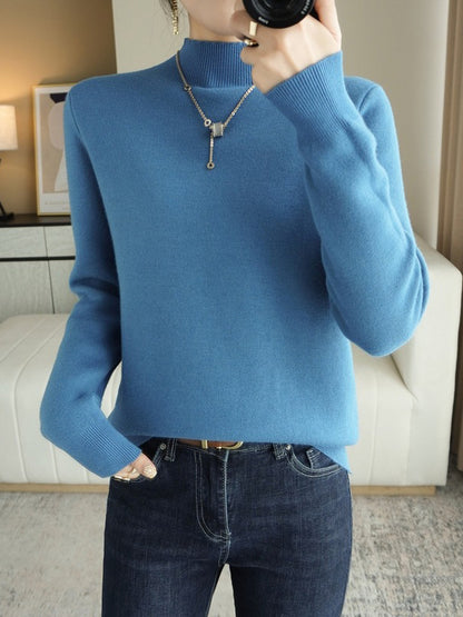 Skinny Solid Color Half Turtleneck Sweater Tops