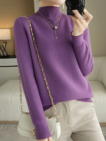 Skinny Solid Color Half Turtleneck Sweater Tops