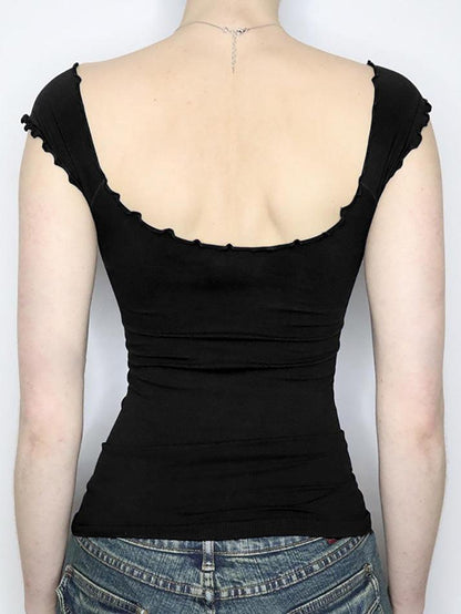 V-Neck Short Sleeve Backless Top