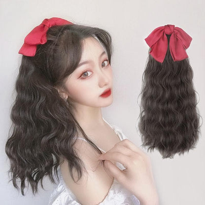 Free Shipping For Hivava Black/Wine Bowknot Long Ponytail Wig