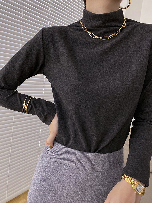 New Fashion Casual Long Sleeves Solid Color Half Turtleneck T-Shirts Tops-Homeundewear