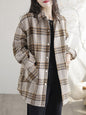 Artistic Retro Loose Long Sleeves Keep Warm Plaid Lapel Collar With Velvet Blouses&Shirts Tops-Homeunderwear