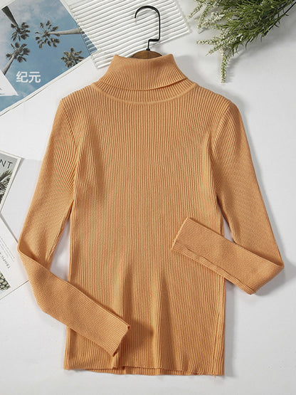 Simple Skinny Solid Color High-Neck Sweater Tops-Homeunderwear