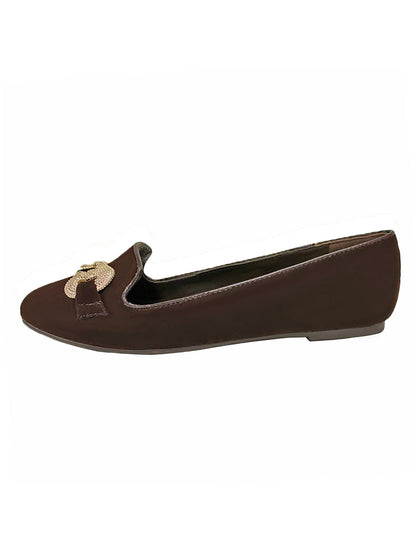 Suede Womens Ballet Flats With Silver Buckle