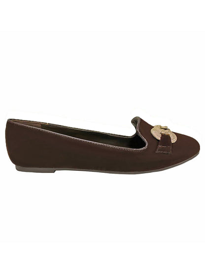 Suede Womens Ballet Flats With Silver Buckle