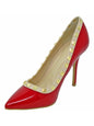 Womens Red Patent Leather Pumps With Gold Studs