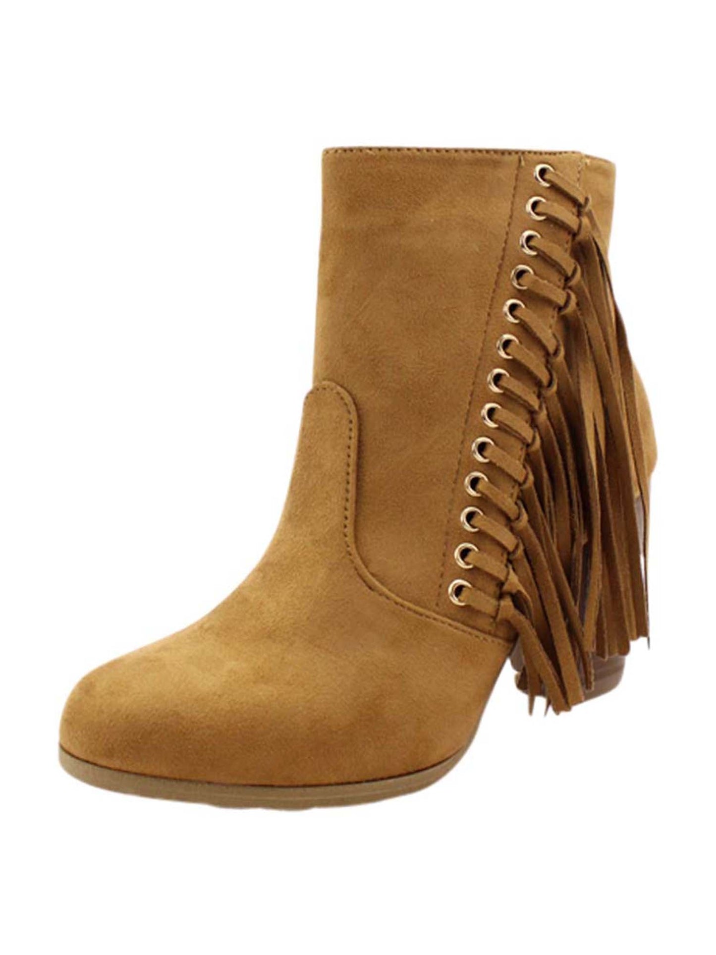 Boho Fringe Womens Stacked Heel Booties