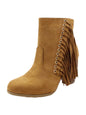 Boho Fringe Womens Stacked Heel Booties