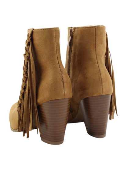 Boho Fringe Womens Stacked Heel Booties