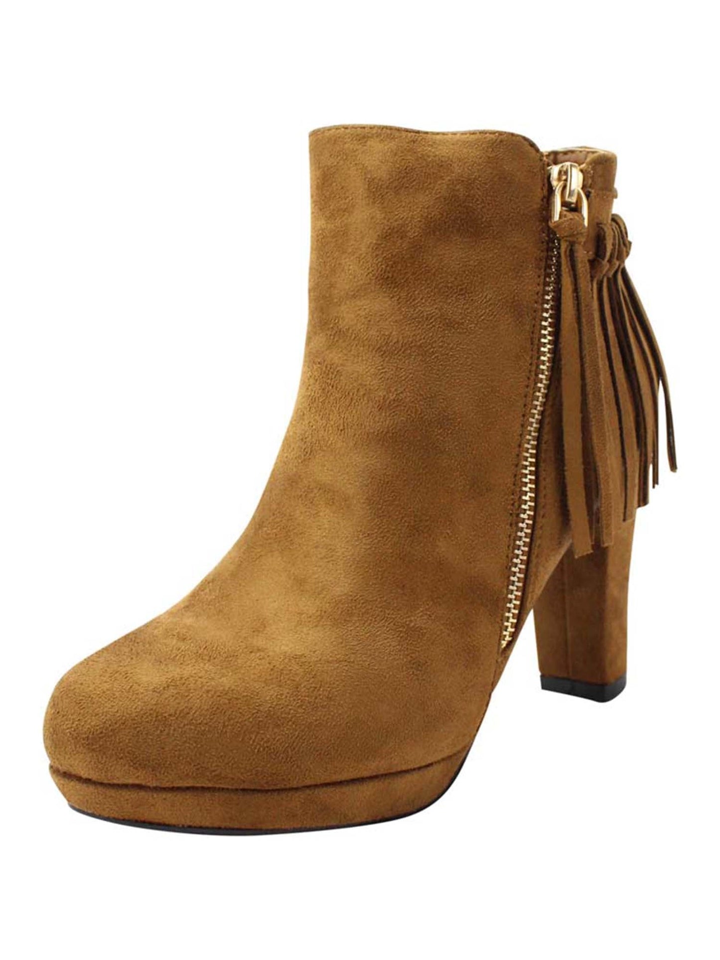 Tassel Fringe Chunky Heel Womens Booties