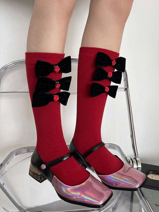 Fashion Bowknot Contrast Color Socks Accessories-Homeunderwear