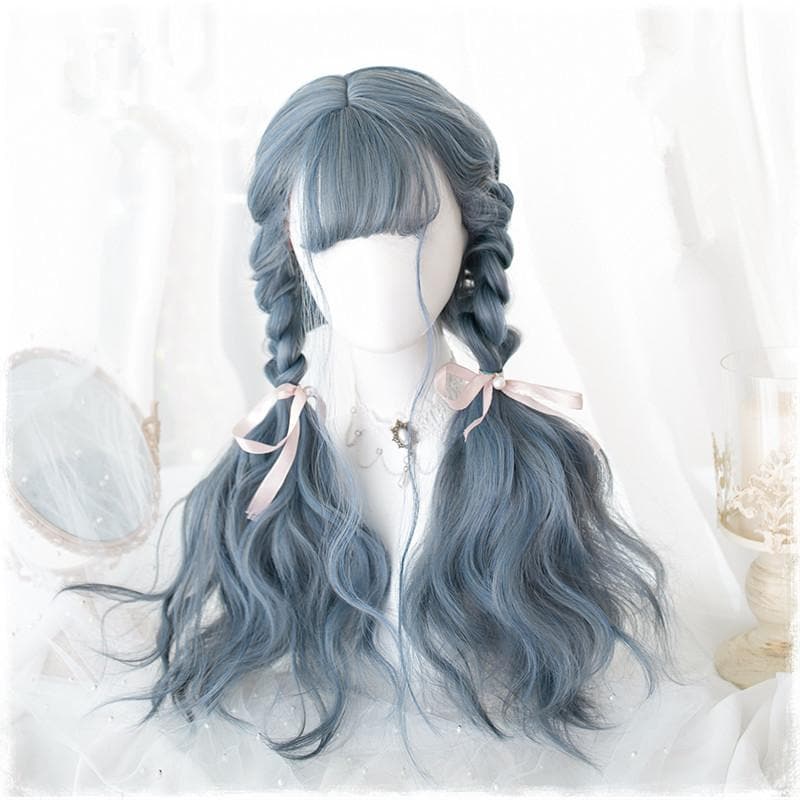 Free Shipping For Hivava Lolita Blue Gray Wavy Long Curly Wig