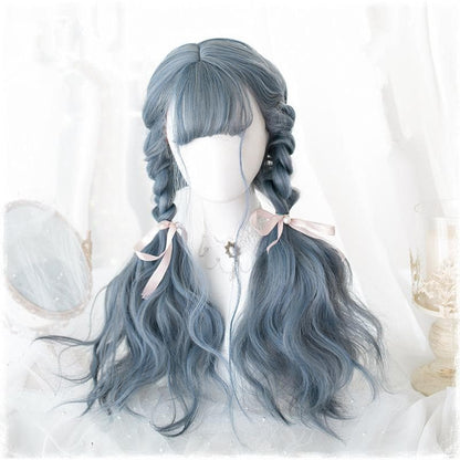 Free Shipping For Hivava Lolita Blue Gray Wavy Long Curly Wig