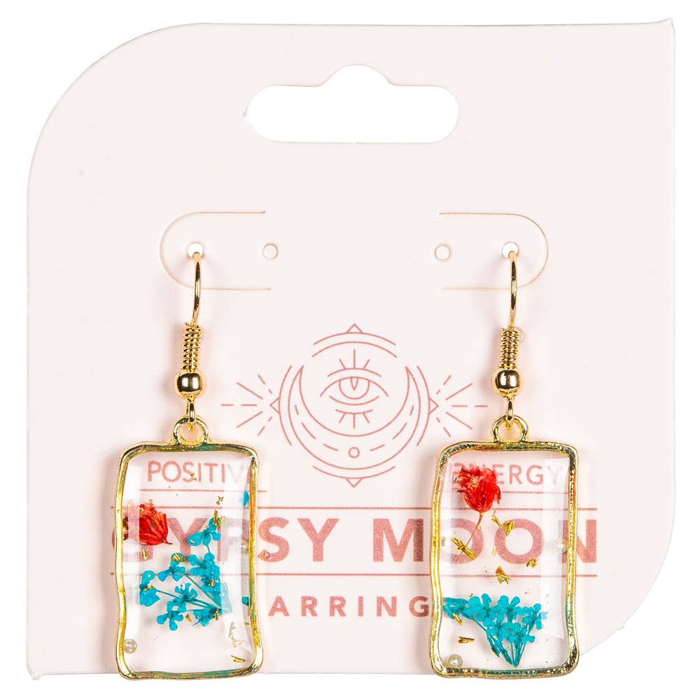 Free Shipping For DRIED FLOWER RECTANGLE EARRING