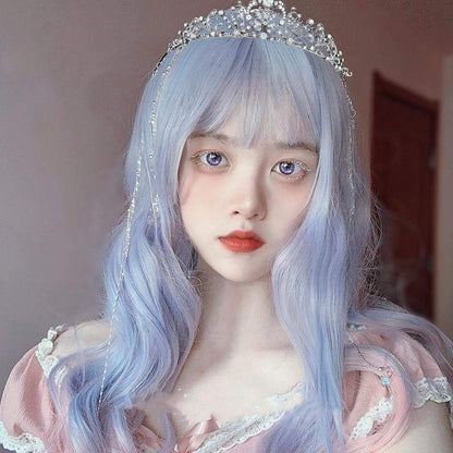 Free Shipping For Hivava Aqua Blue Gradient Neat Bang Long Curly Wig