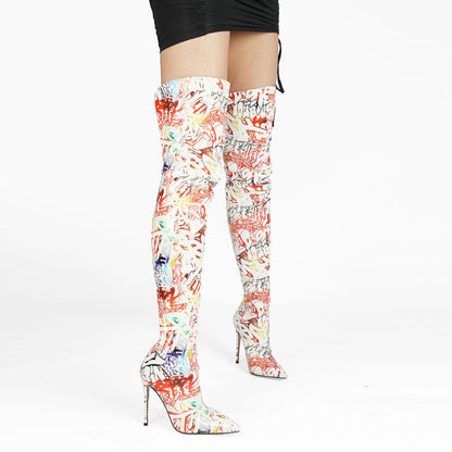 Colorful Glossy Zipper Over-the-Knee Boots-Homeunderwear