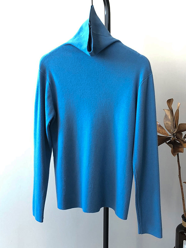 Casual Loose Long Sleeves Solid Color Heaps Collar Pullovers-Homeunderwear